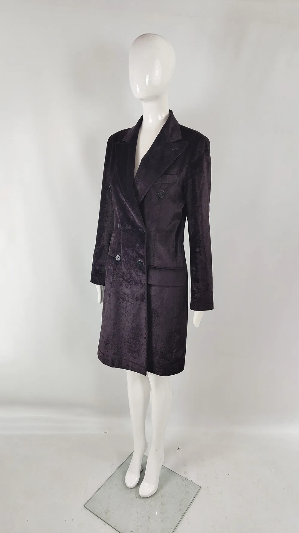 Joseph Vintage Womens Darkest Purple Velvet Pea Coat, 1990s