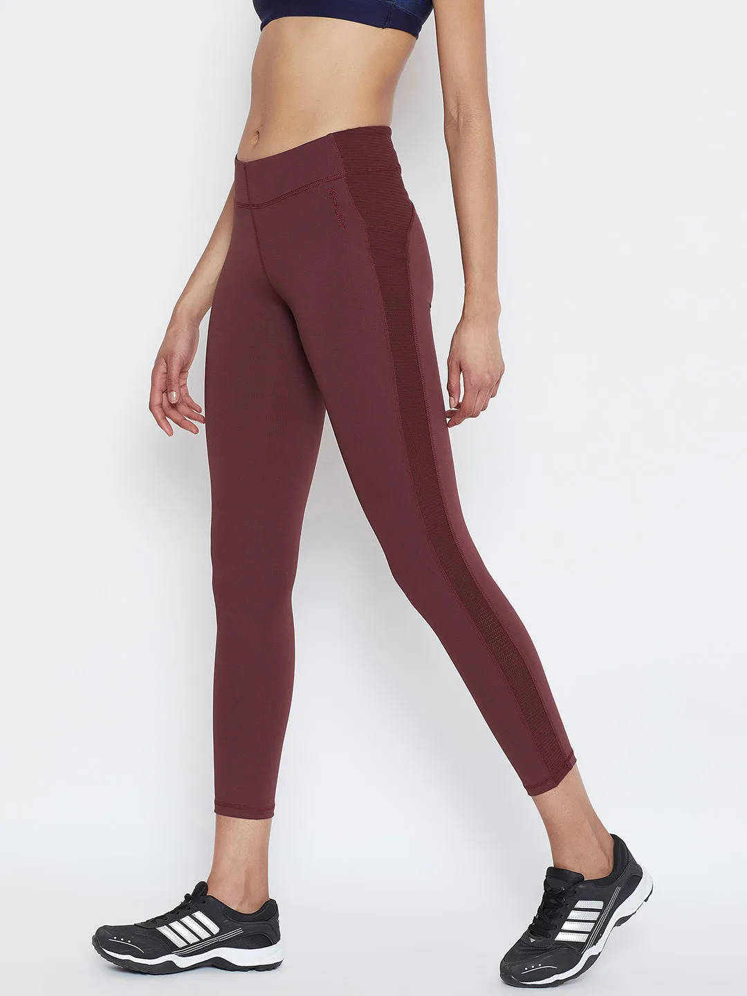 JUMP USA Women Solid Active Wear Maroon Tights