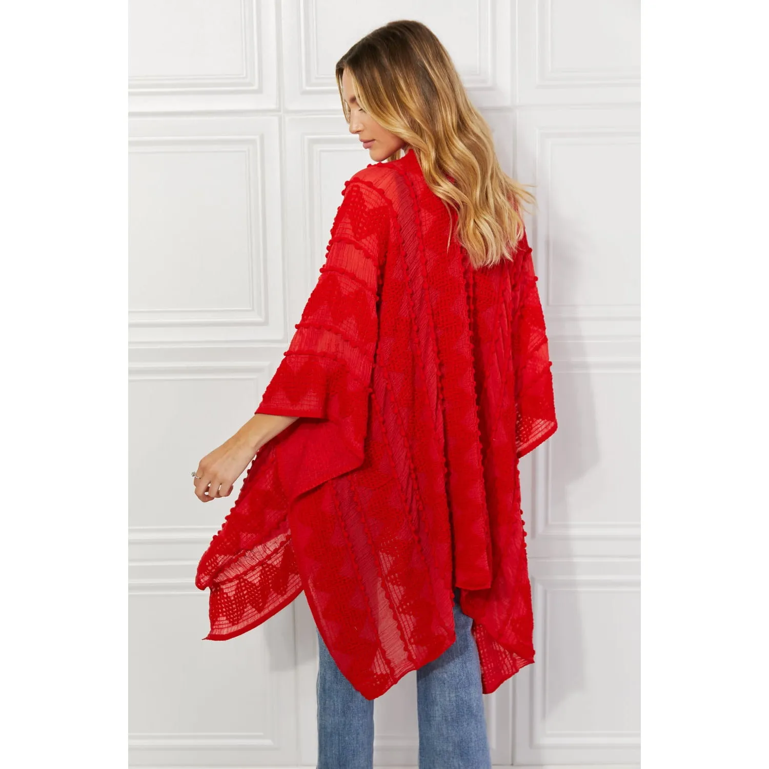 Justin Taylor Pom-Pom Asymmetrical Poncho Cardigan in Red