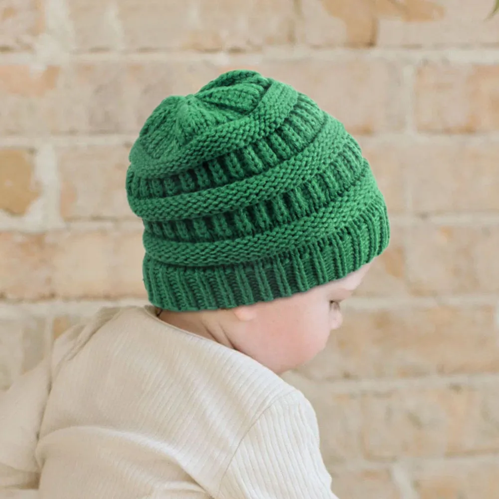 Kids Cable Knitted Beanie Silk Satin Lined Thick Chunky Cap