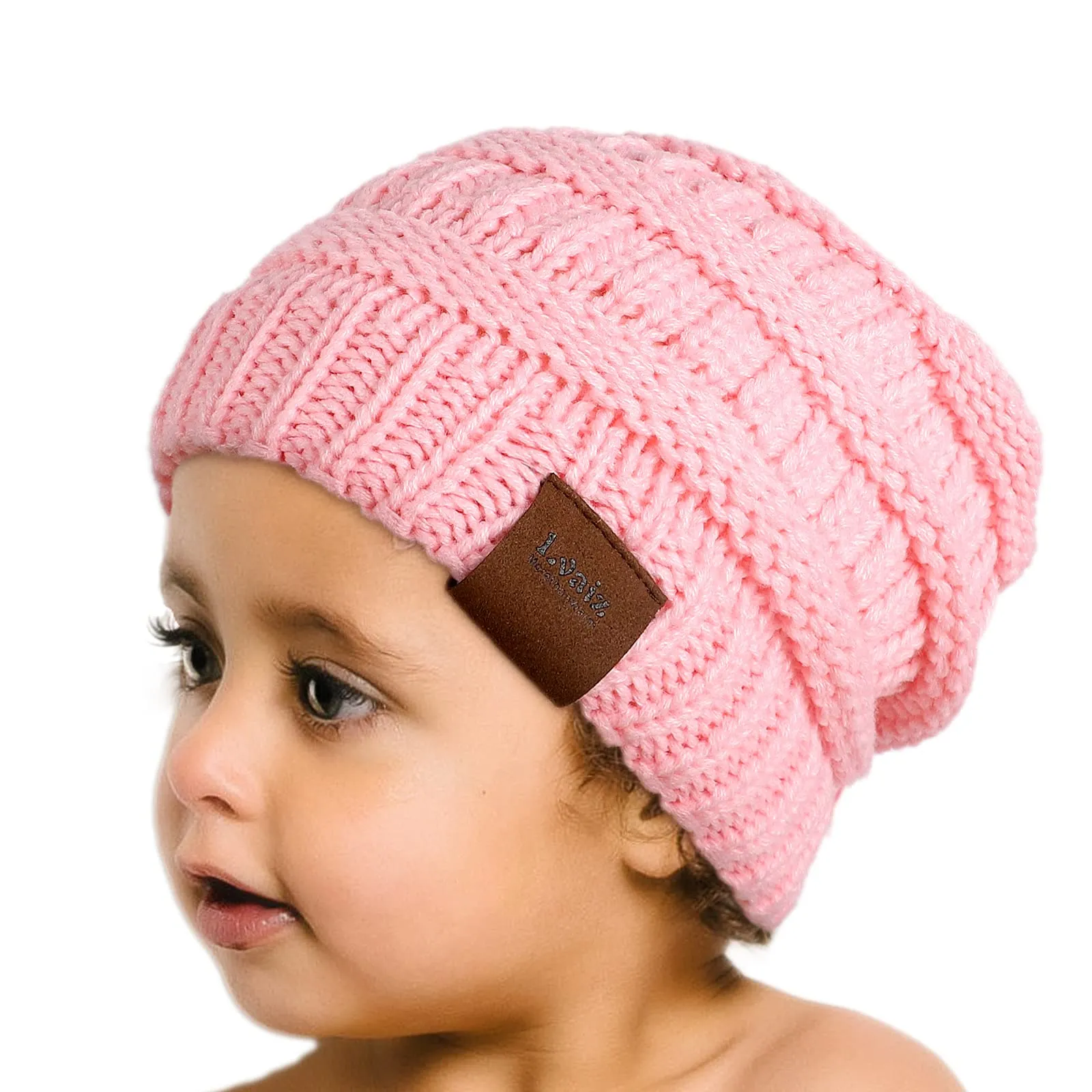 Kids Cable Knitted Beanie Silk Satin Lined Thick Chunky Cap