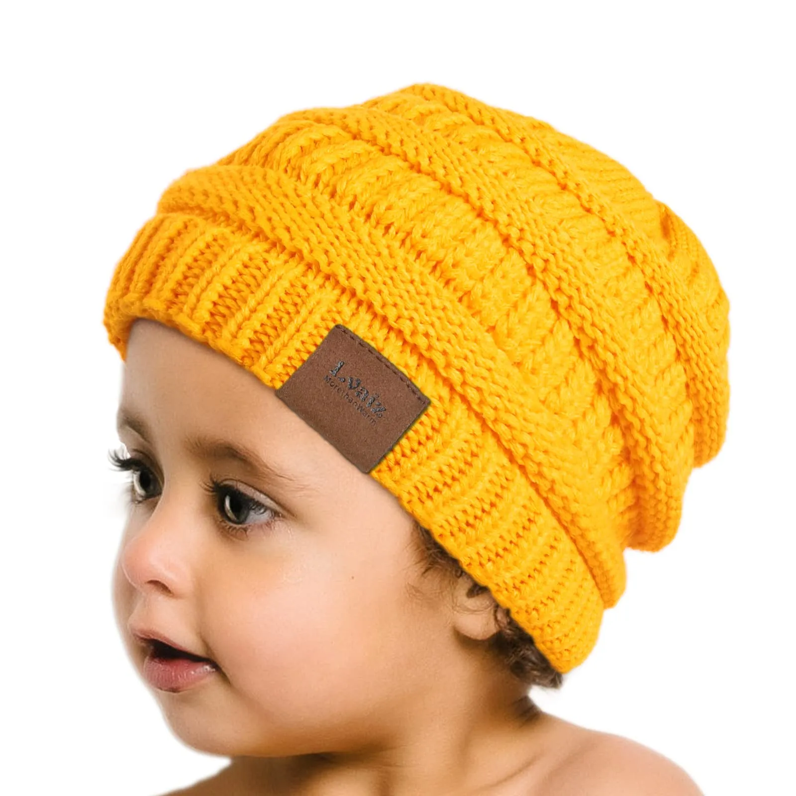 Kids Cable Knitted Beanie Silk Satin Lined Thick Chunky Cap