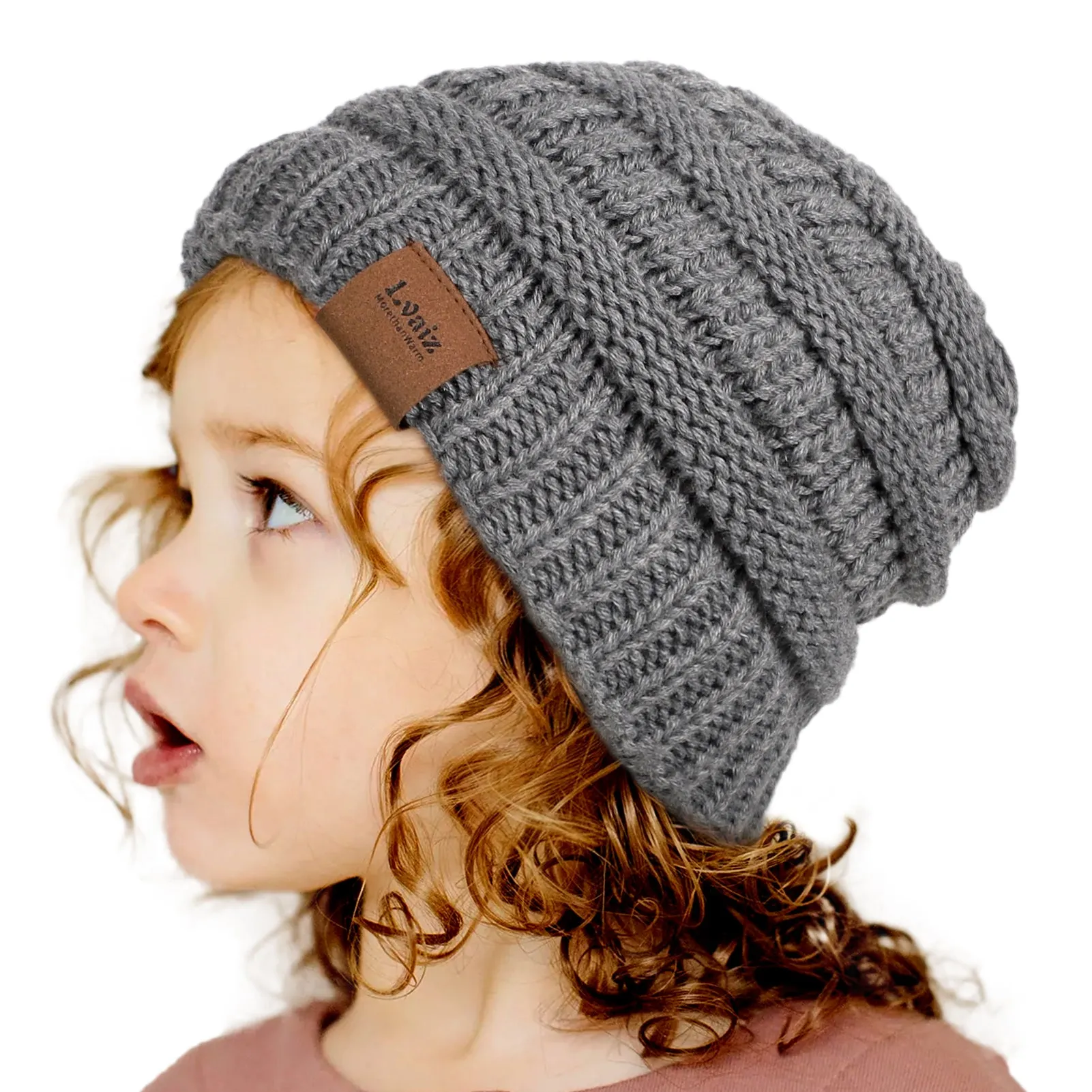 Kids Cable Knitted Beanie Silk Satin Lined Thick Chunky Cap