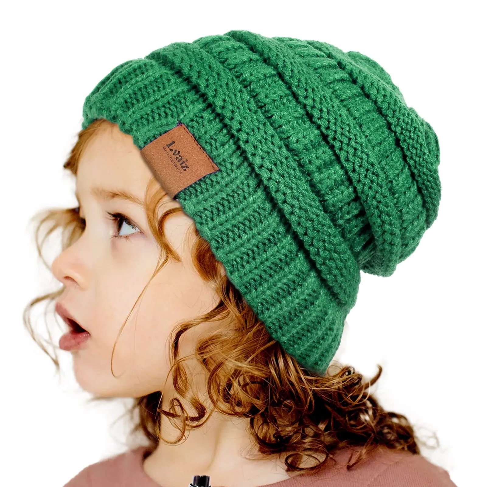 Kids Cable Knitted Beanie Silk Satin Lined Thick Chunky Cap