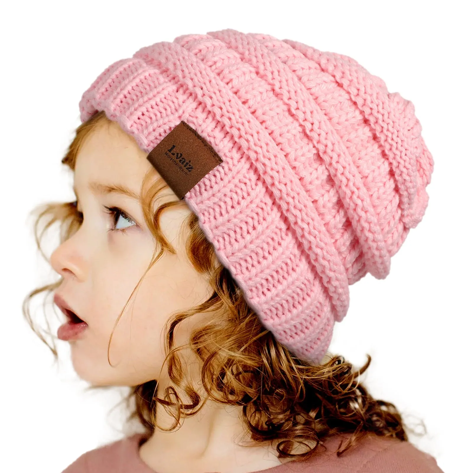 Kids Cable Knitted Beanie Silk Satin Lined Thick Chunky Cap