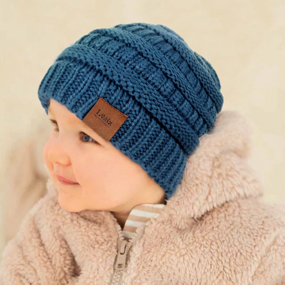 Kids Cable Knitted Beanie Silk Satin Lined Thick Chunky Cap