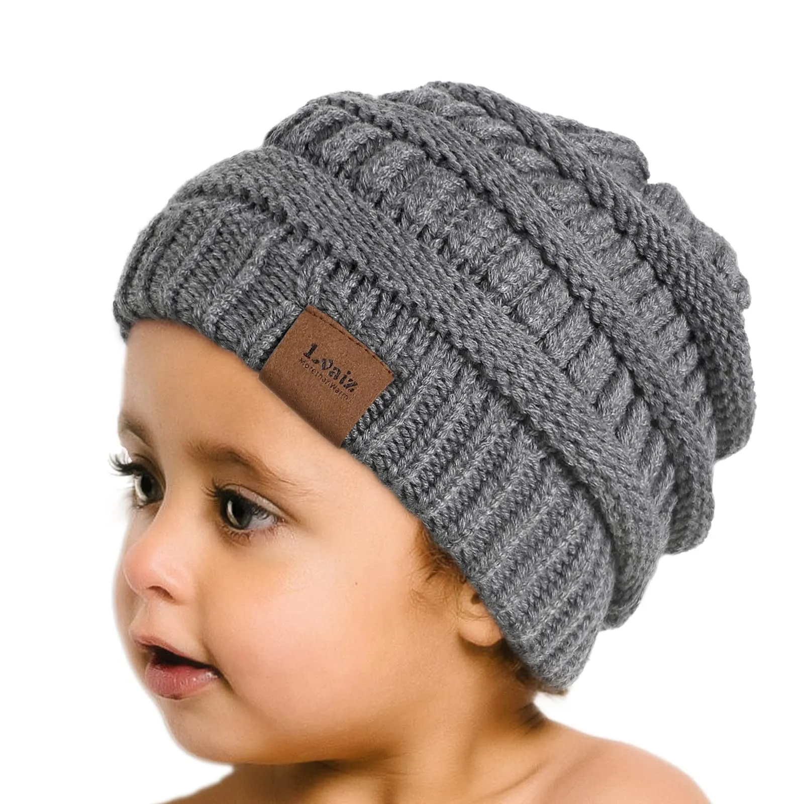 Kids Cable Knitted Beanie Silk Satin Lined Thick Chunky Cap