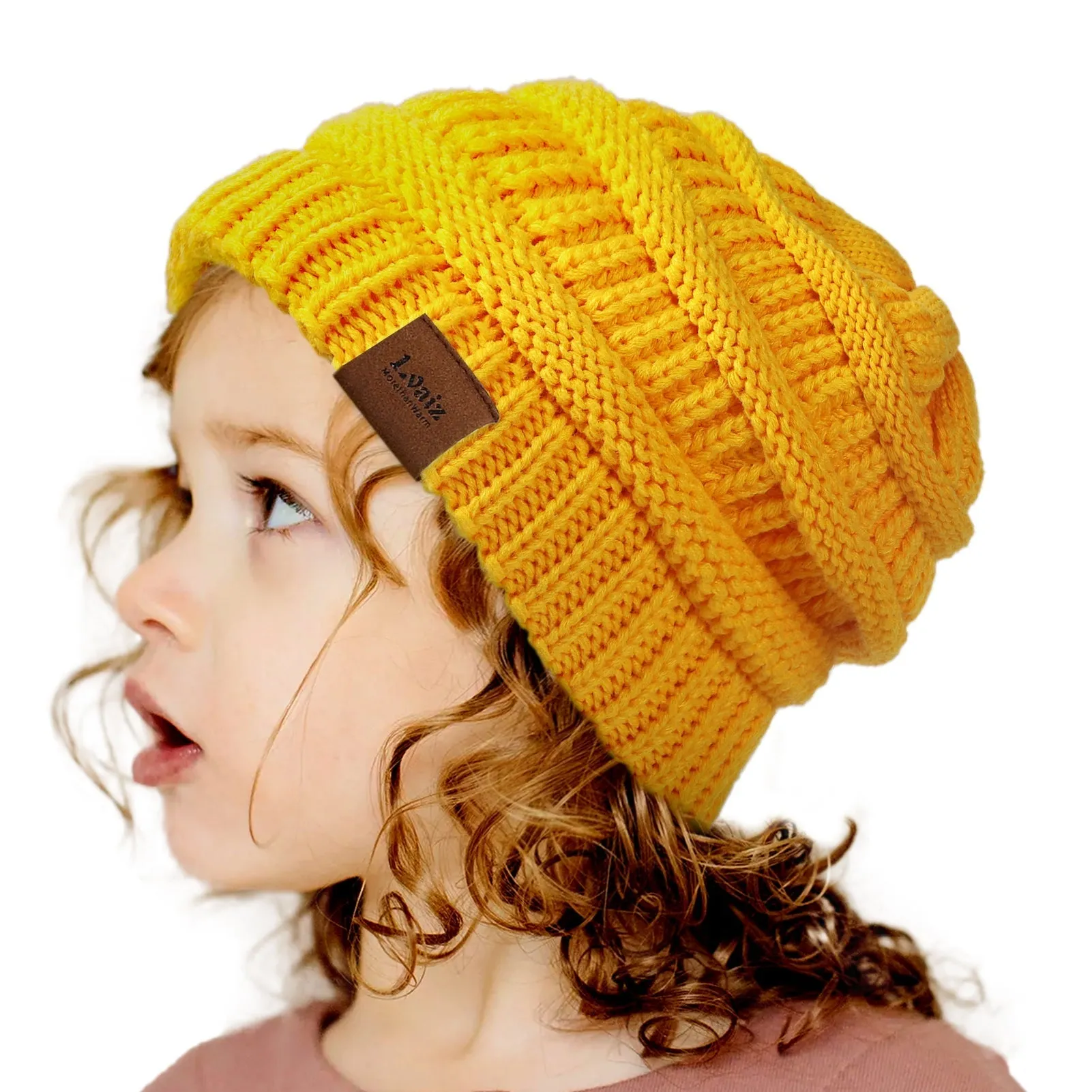 Kids Cable Knitted Beanie Silk Satin Lined Thick Chunky Cap