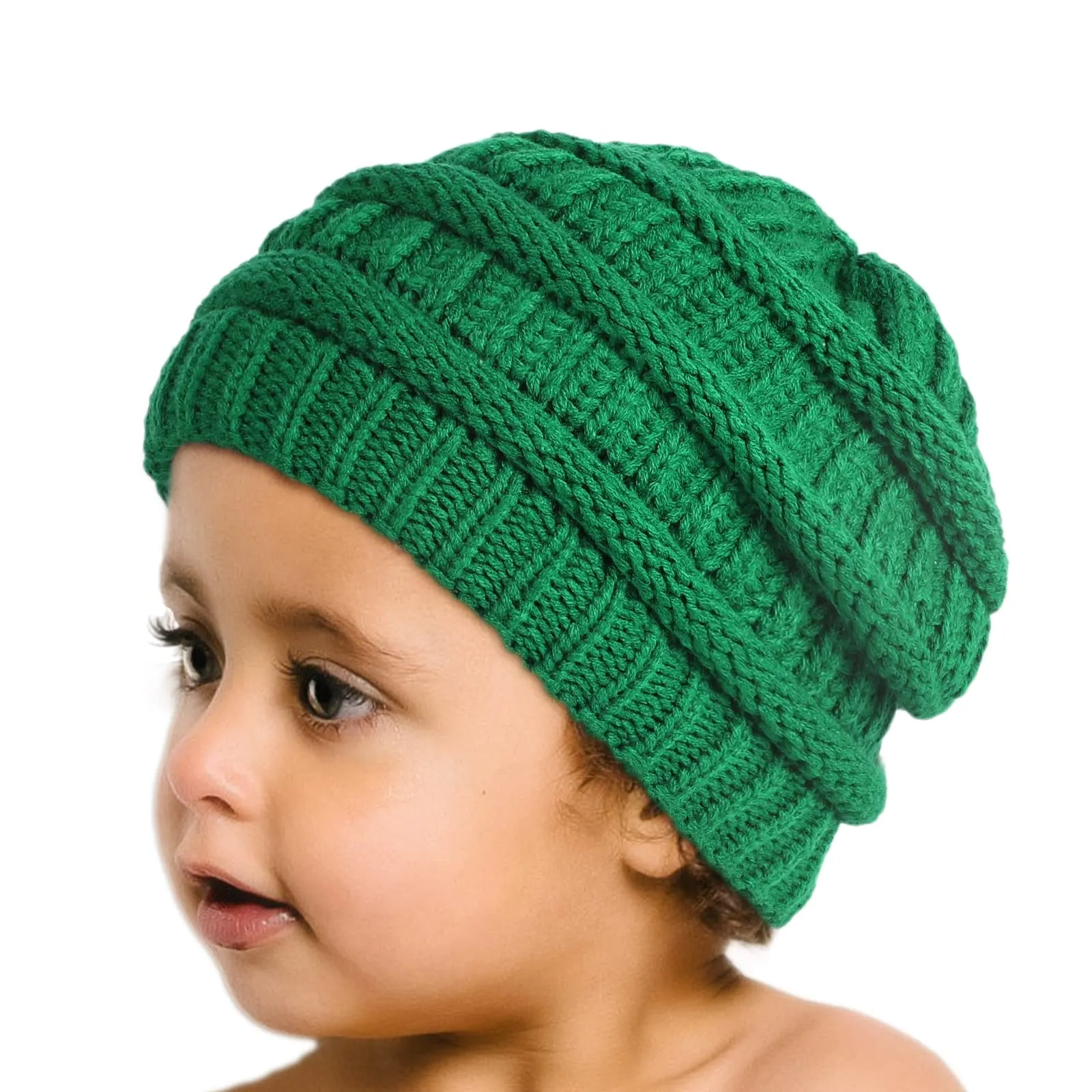 Kids Cable Knitted Beanie Silk Satin Lined Thick Chunky Cap