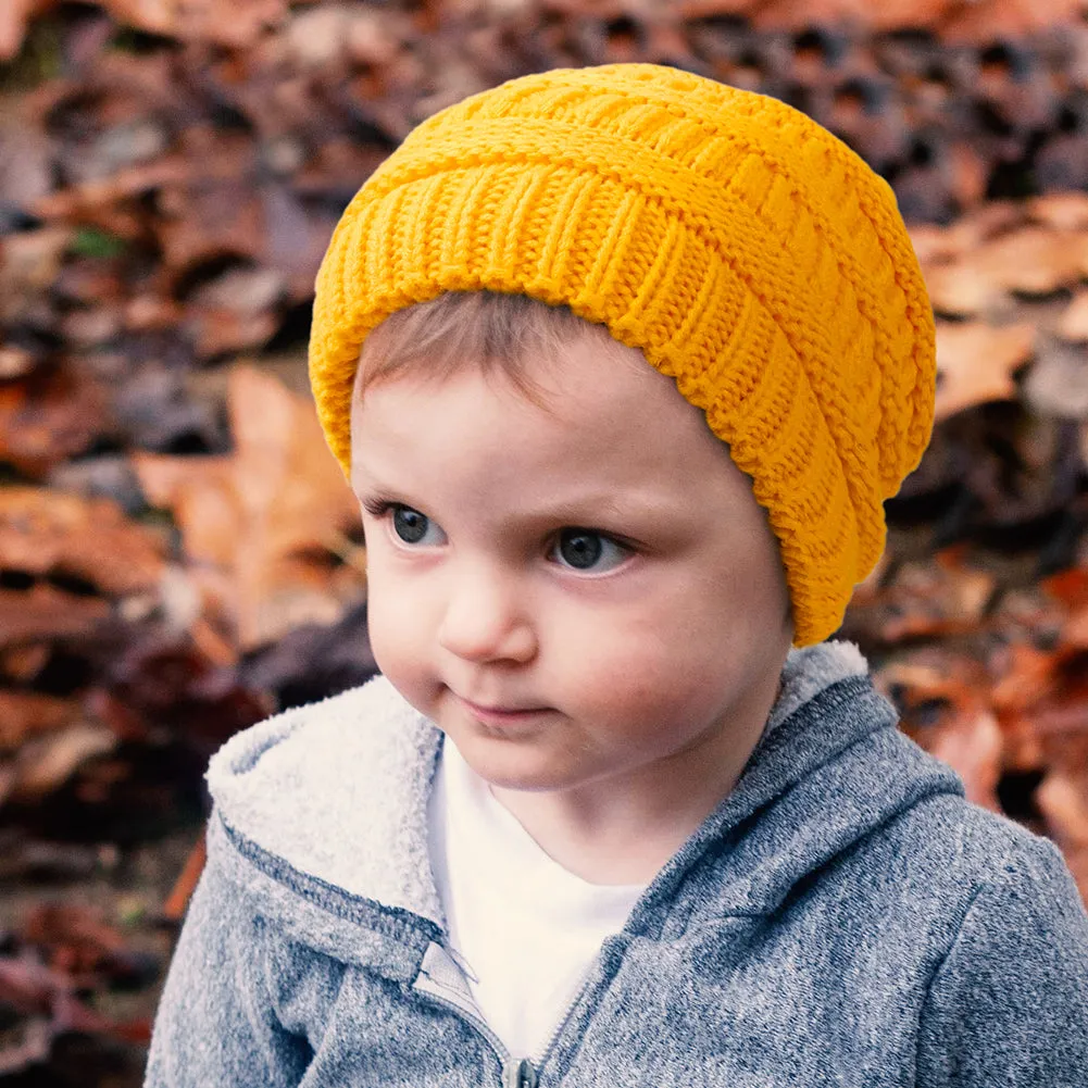 Kids Cable Knitted Beanie Silk Satin Lined Thick Chunky Cap