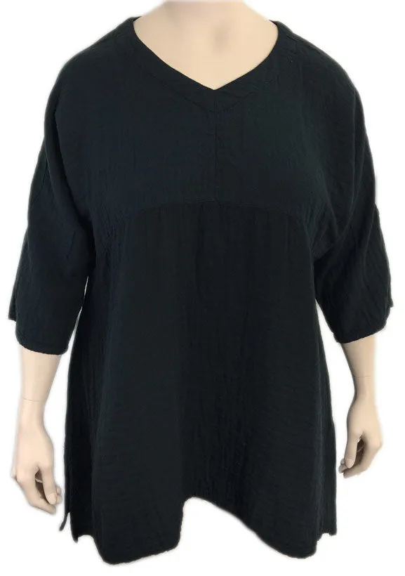 KLEEN Black Cotton Empire Waist Tunic Top