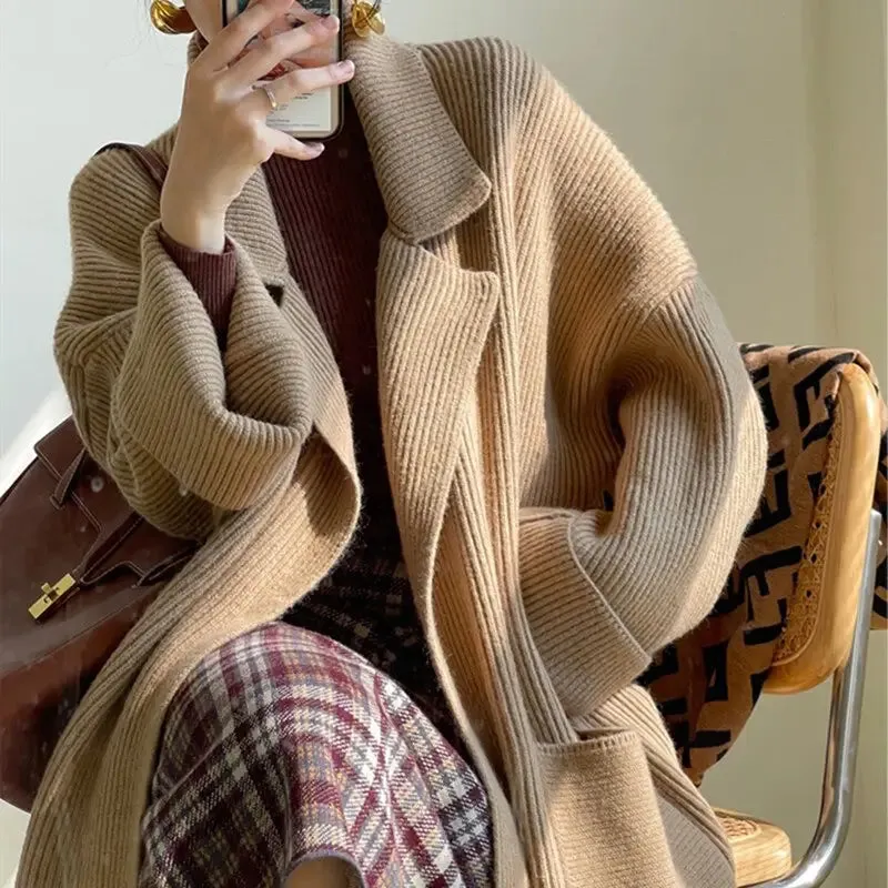 Knitting cardigan thicken long sweater coat for women