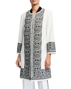 Kobi Halperin Embroidered Duster Coat, Size Small