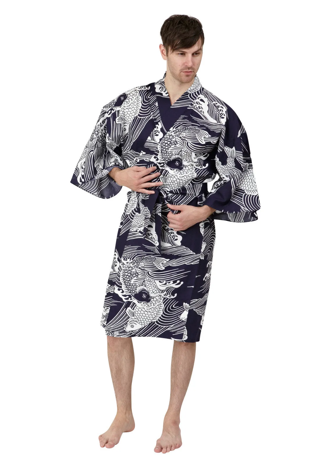 Koi Cotton Happi Coat Kimono Men