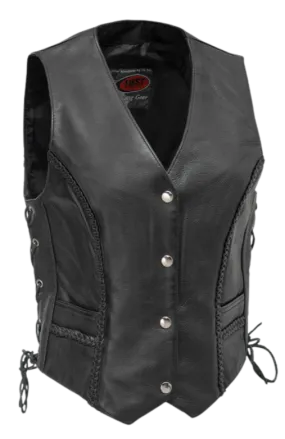 Ladies Braided Black Leather Vest