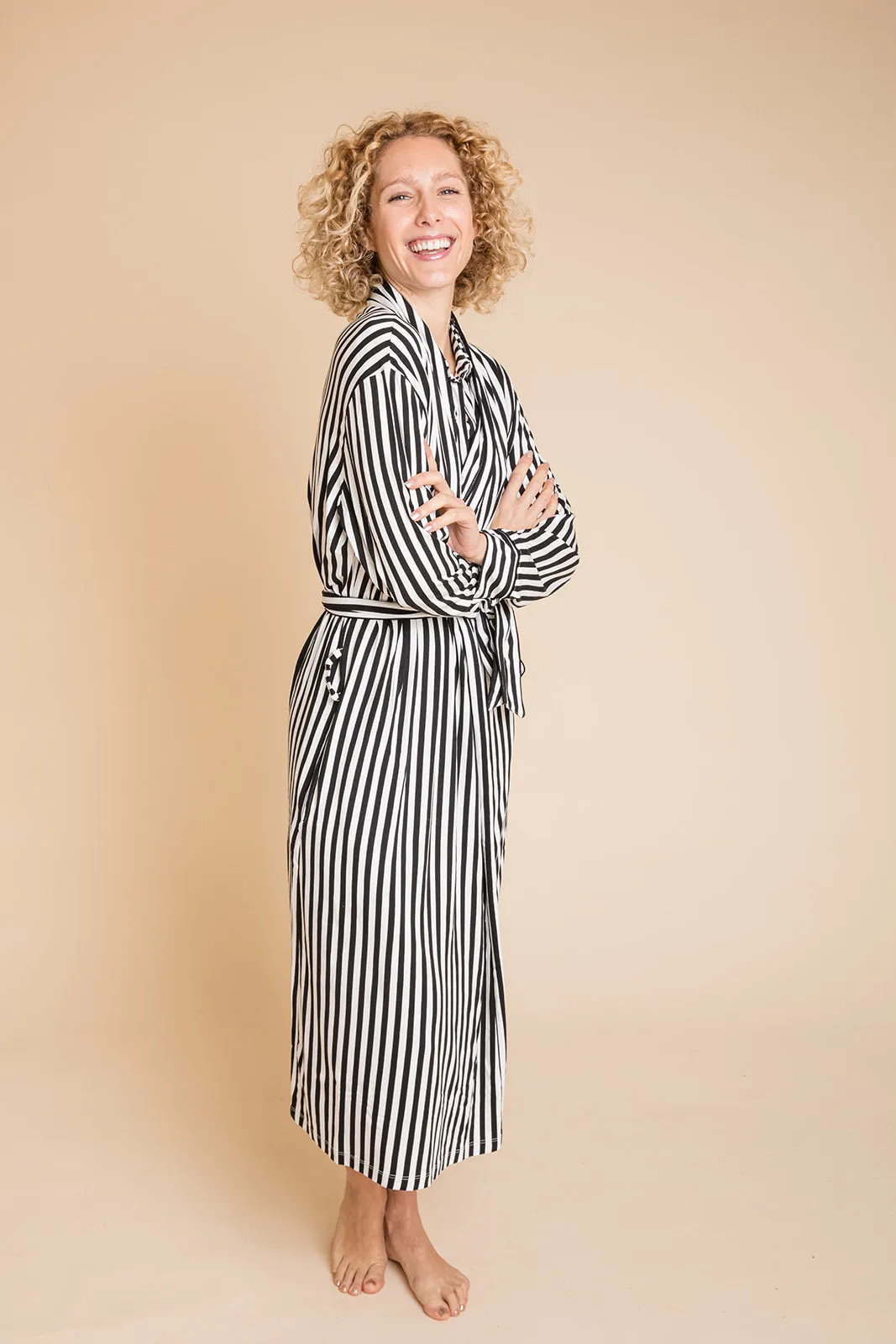 Ladies Robe - BLACK AND WHITE STRIPE