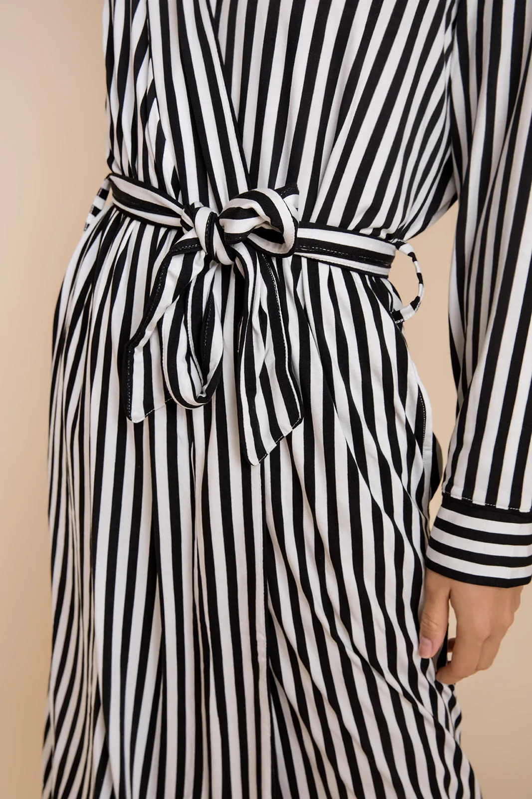 Ladies Robe - BLACK AND WHITE STRIPE