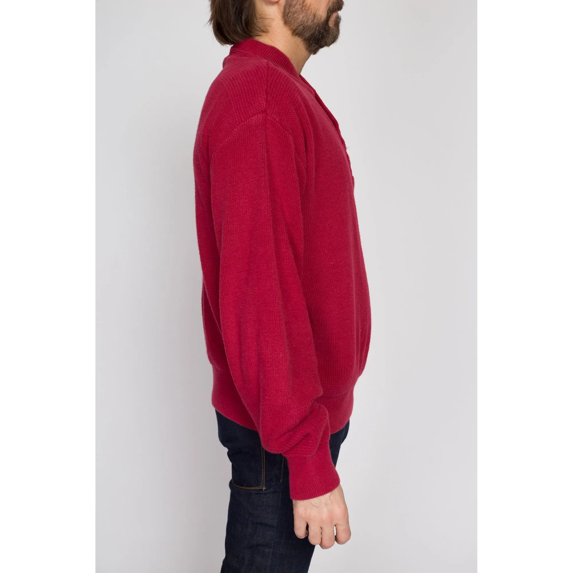 Large 80s L.L. Bean Red Knit Henley Sweater