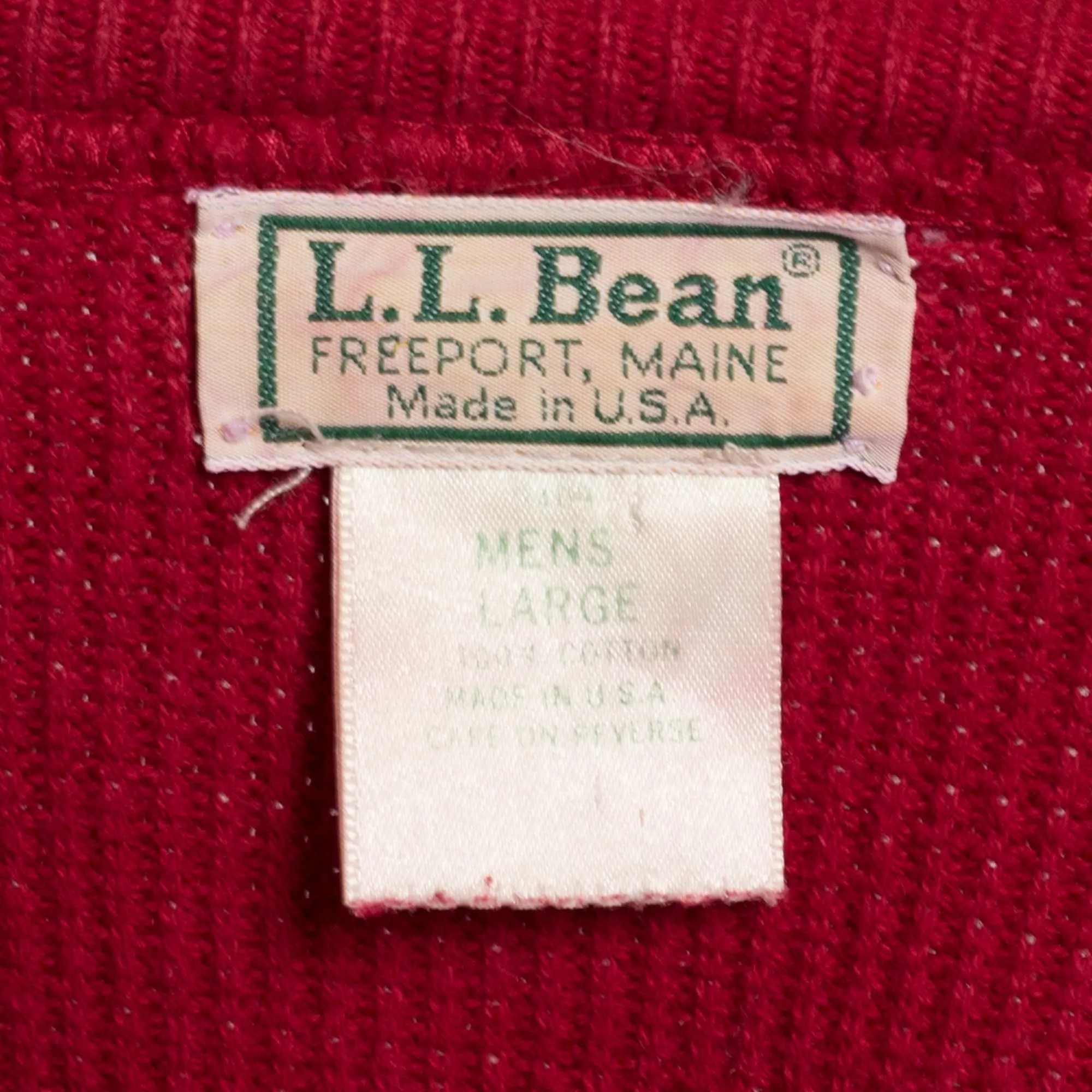 Large 80s L.L. Bean Red Knit Henley Sweater