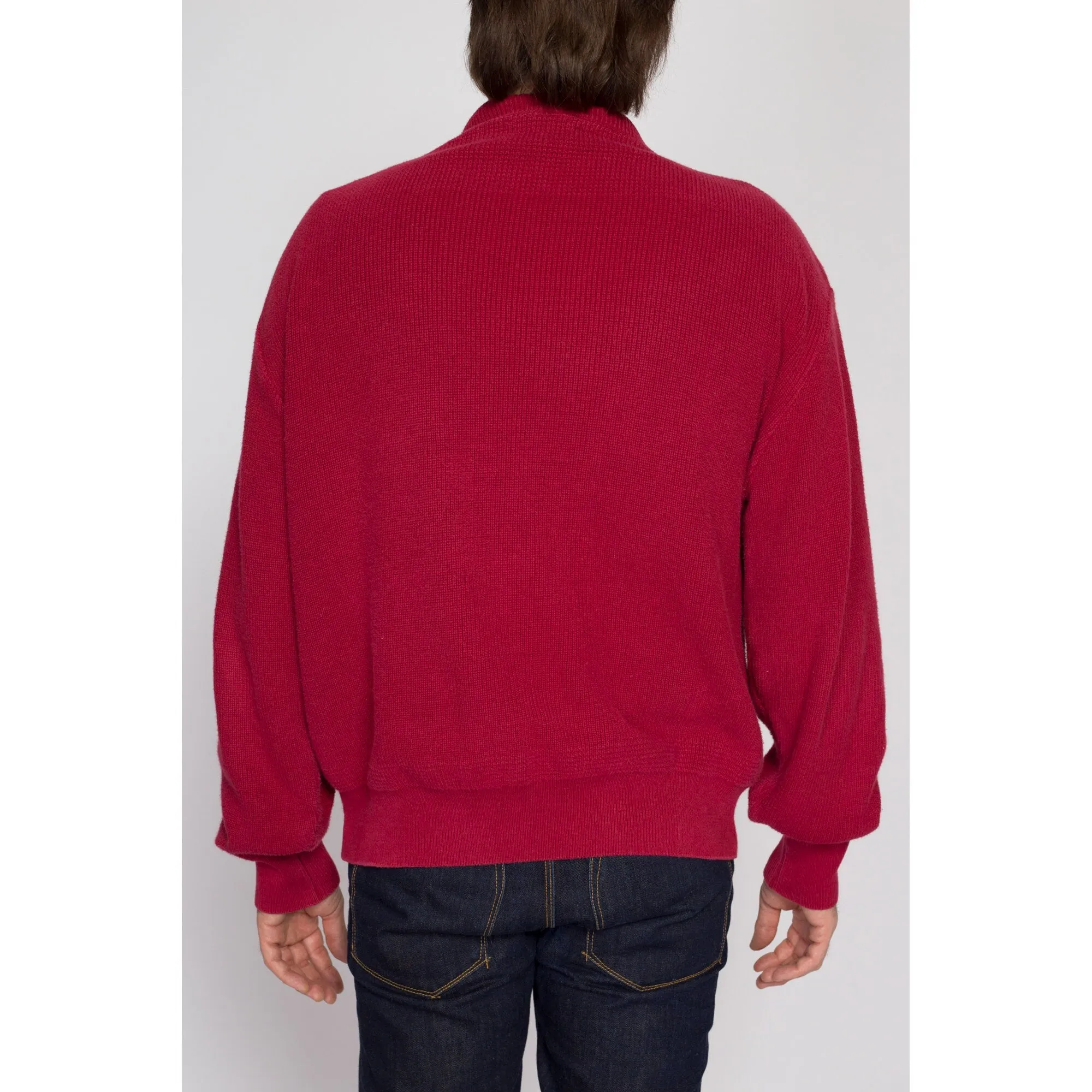 Large 80s L.L. Bean Red Knit Henley Sweater