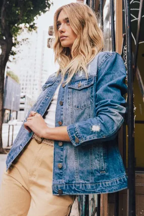 Laura Distressed Denim Jacket in Medium Wash - FINAL SALE