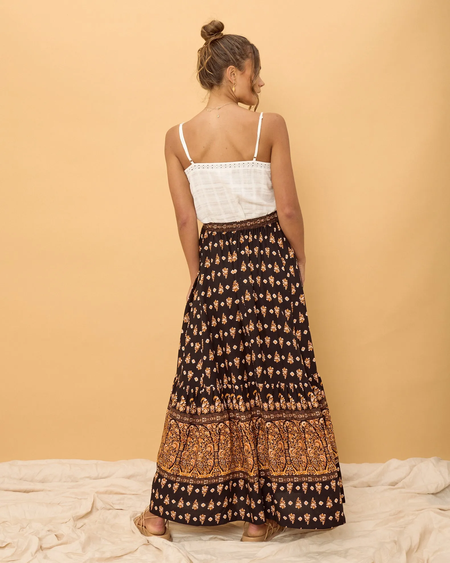 Leila Black Boho Maxi Skirt