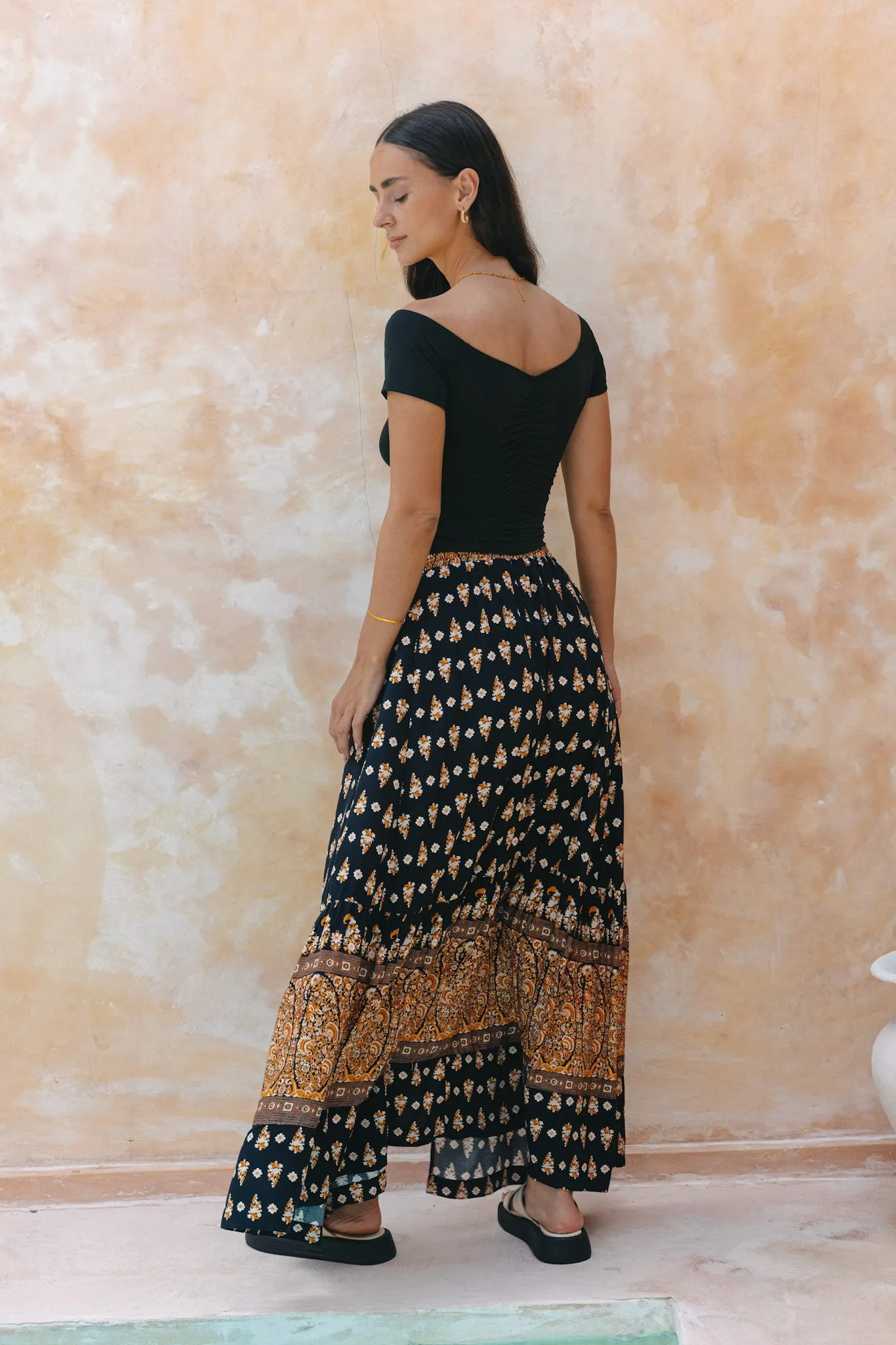 Leila Black Boho Maxi Skirt