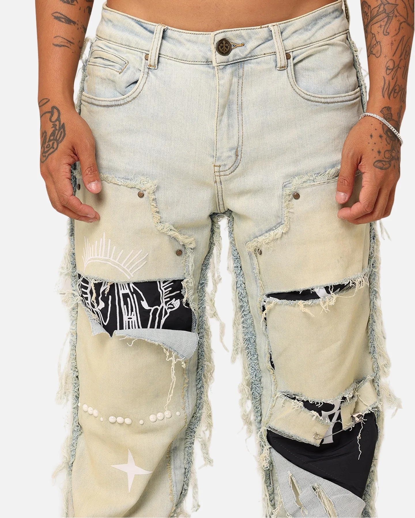 Lifted Anchors "Rem" Quilted Carpenter Denim Jeans Blue Wash