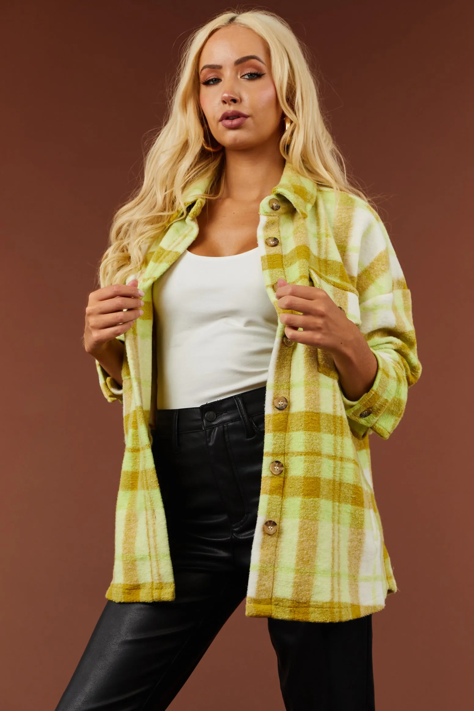 Lime Plaid Super Soft Fuzzy Shacket