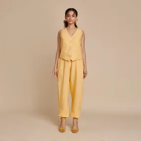 Linen Pants for Women | Yellow | Side Pleated