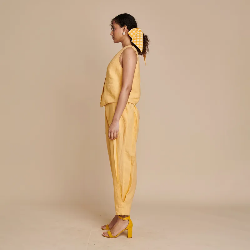 Linen Pants for Women | Yellow | Side Pleated