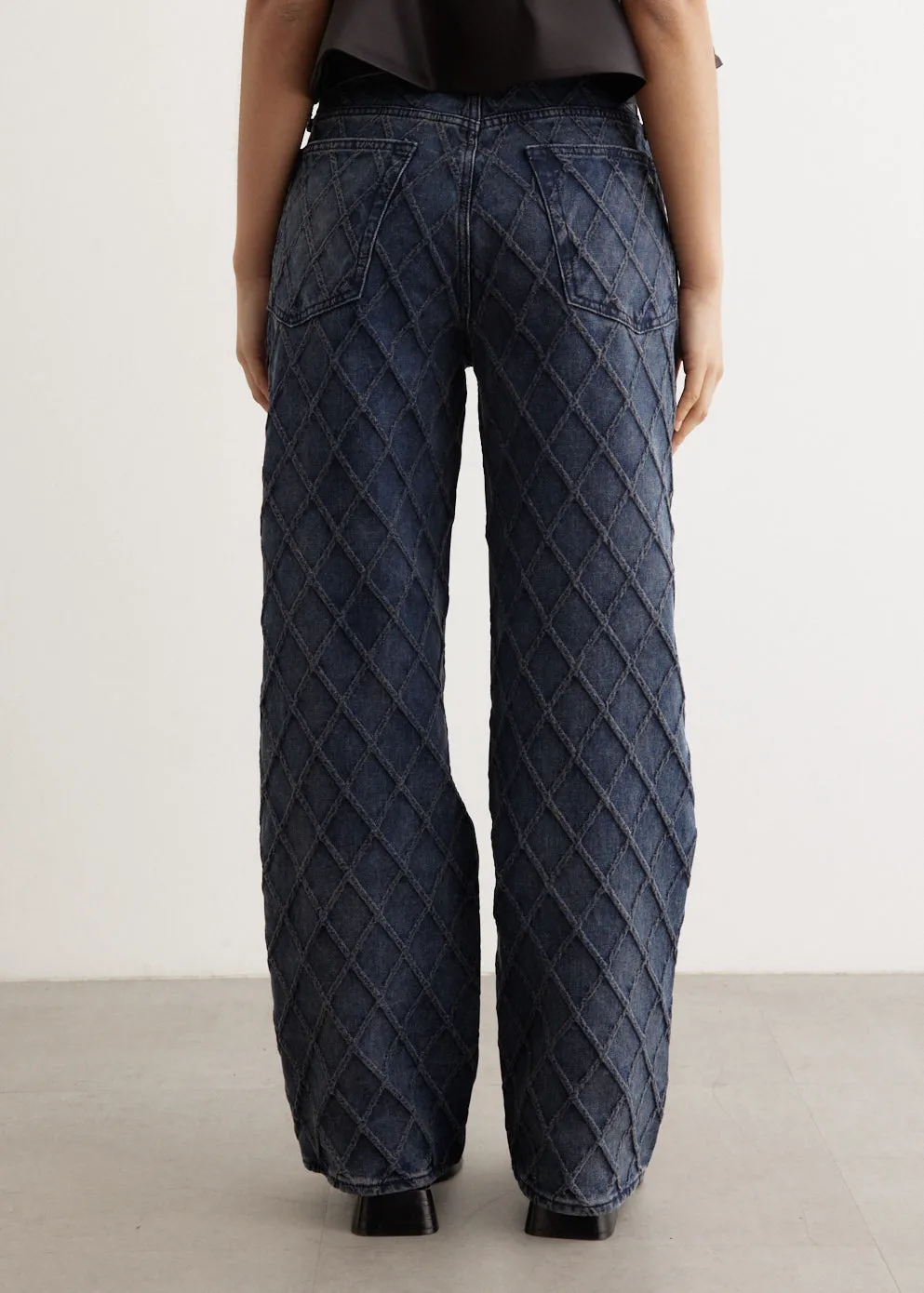 Logan Quilted Mid-Rise Wide Leg Jeans