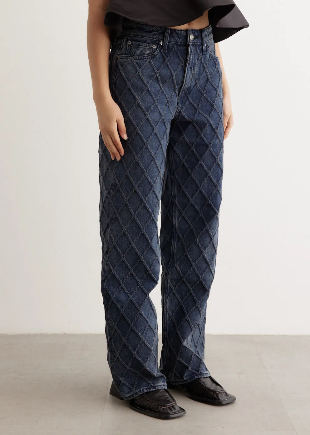 Logan Quilted Mid-Rise Wide Leg Jeans