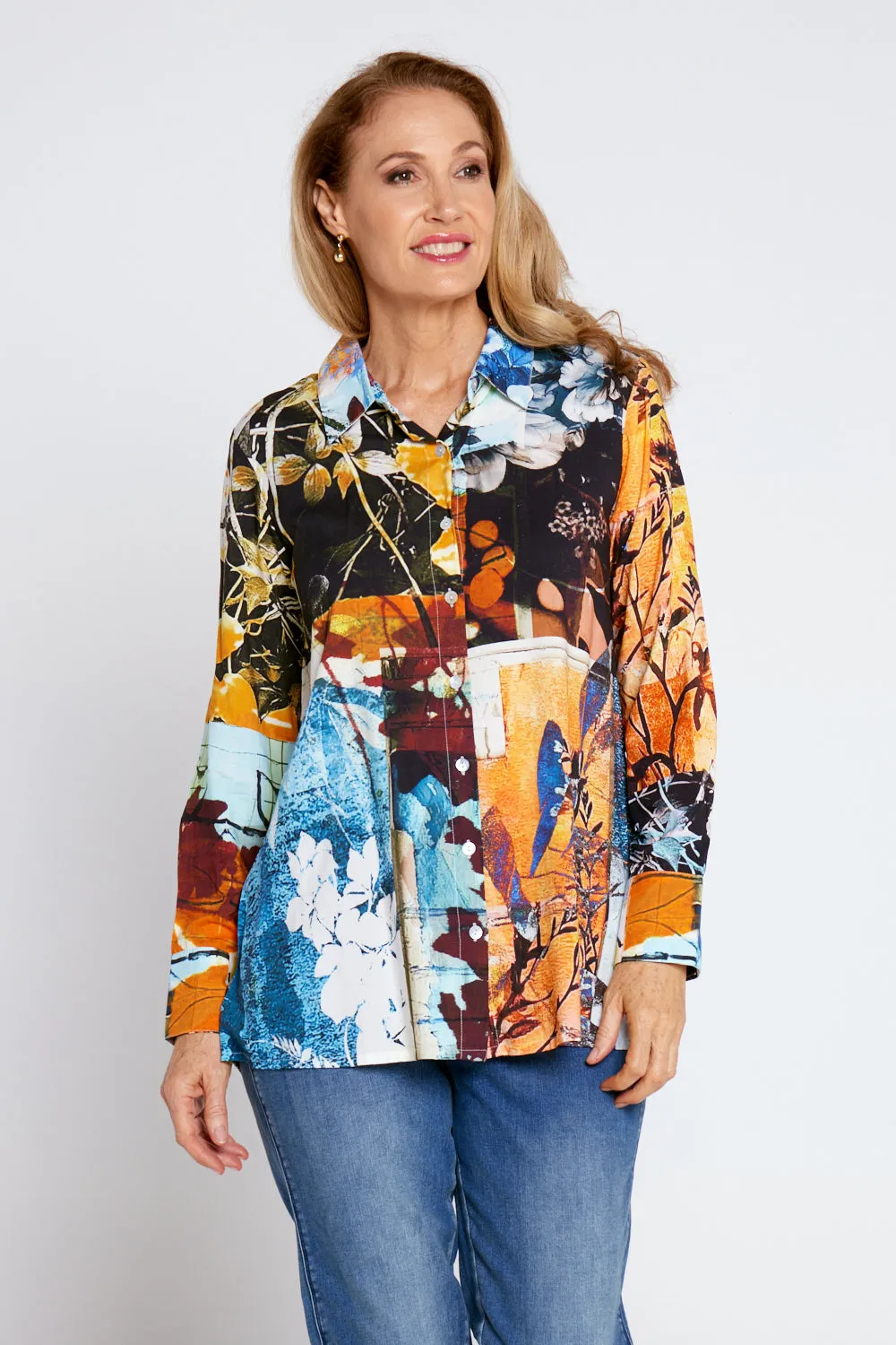 Long Sleeve Digital Shirt - Magnolia Patchwork