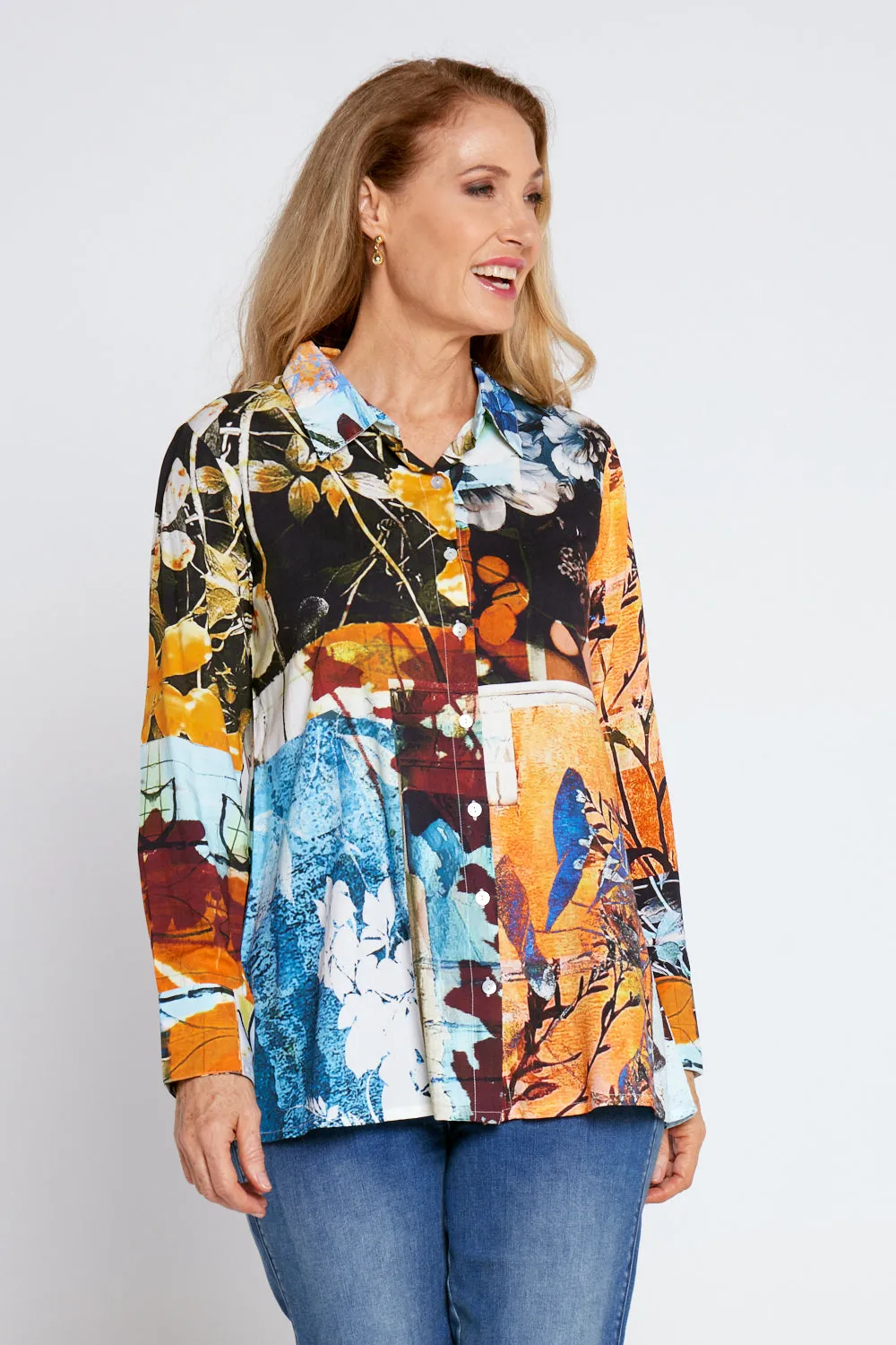 Long Sleeve Digital Shirt - Magnolia Patchwork