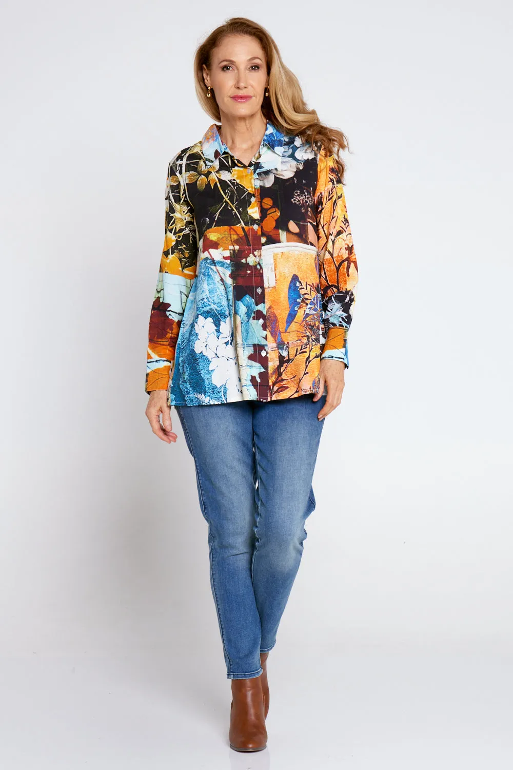 Long Sleeve Digital Shirt - Magnolia Patchwork