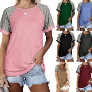 Loose Round Neck Raglan Sleeve Contrast T-shirt