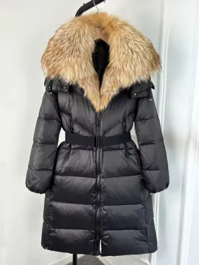 Luxurious Women's Long Duck Down Jacket with Real Fox Fur