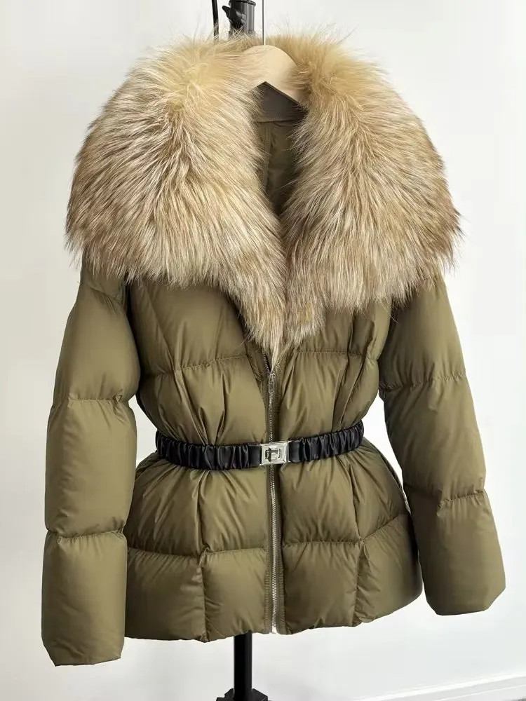 Luxurious Women's Plus Size Duck Down Jacket with Real Fur