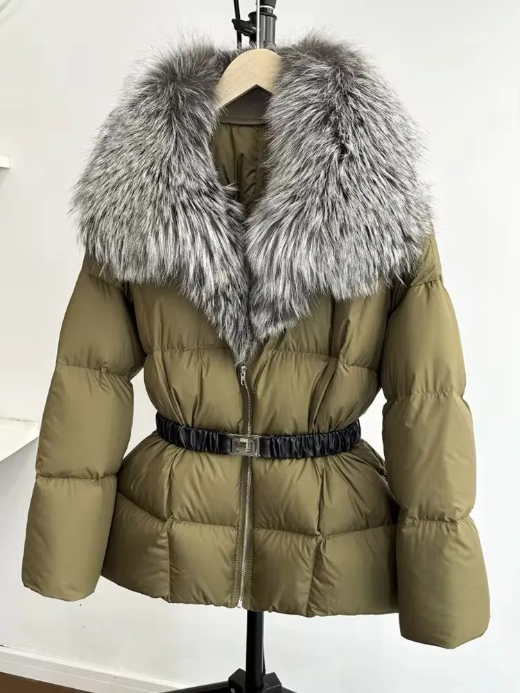 Luxurious Women's Plus Size Duck Down Jacket with Real Fur