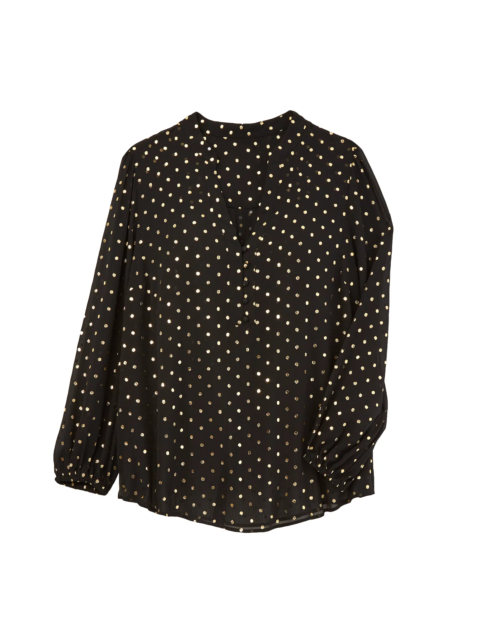 Mckenna Sheer Balloon Sleeve Blouse | Black / Gold