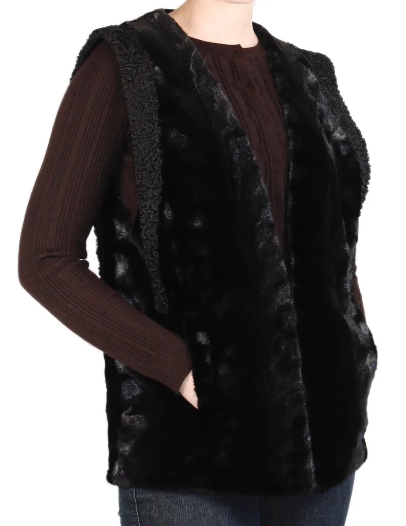 MEDIUM BLACK SHEARED MINK FUR & PERSIAN LAMB VEST