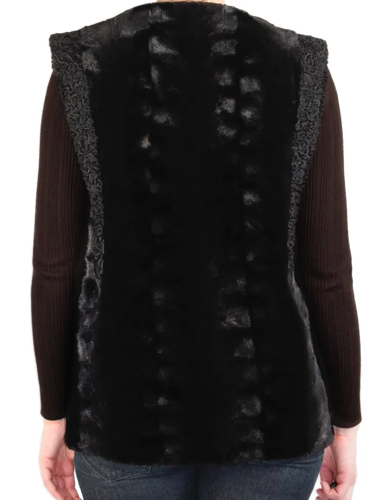 MEDIUM BLACK SHEARED MINK FUR & PERSIAN LAMB VEST