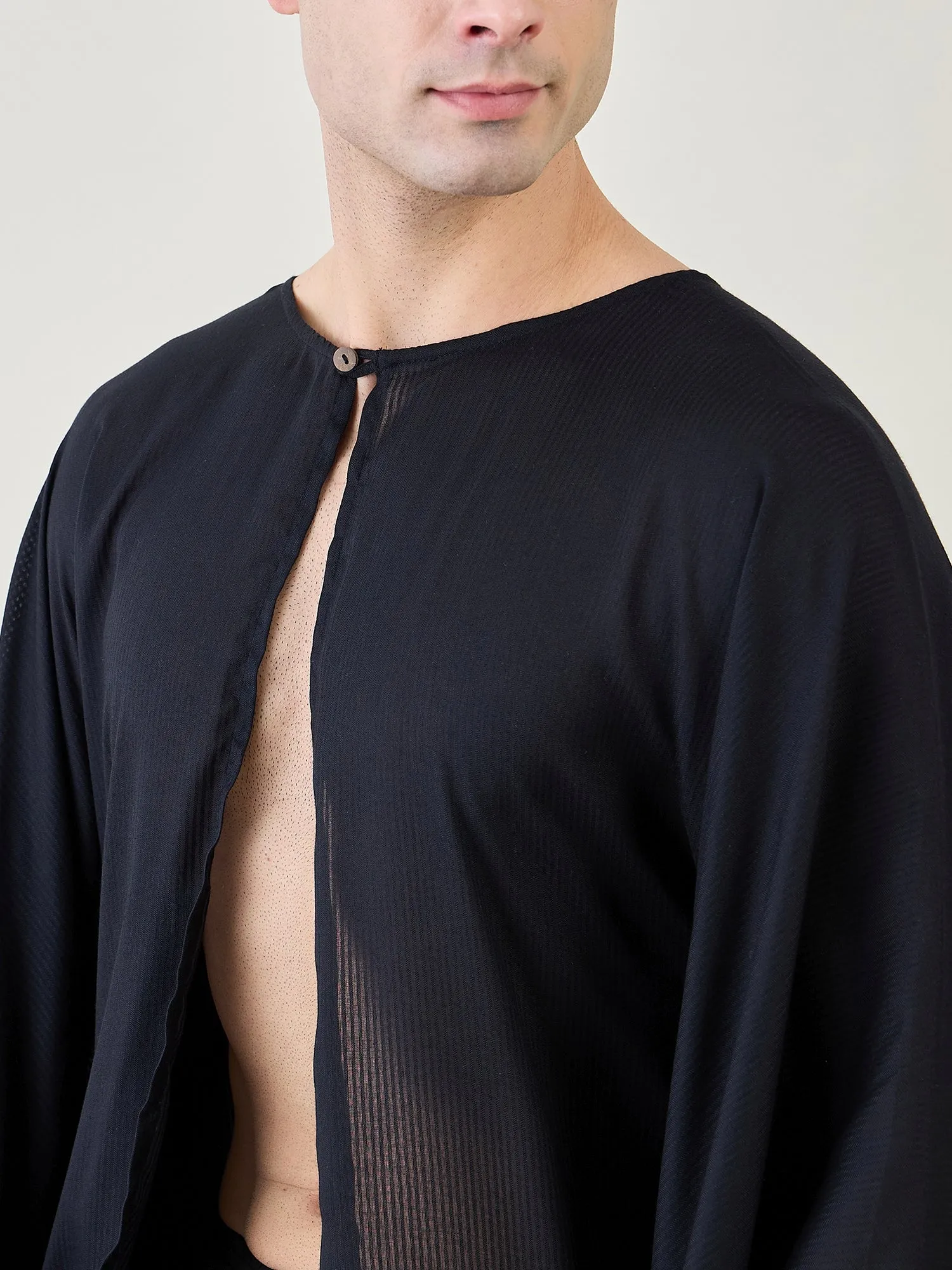 Mens Black Poncho Swimwear Cover-Up