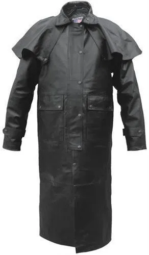 Men's Premium Black Split Cowhide Leather Western Duster