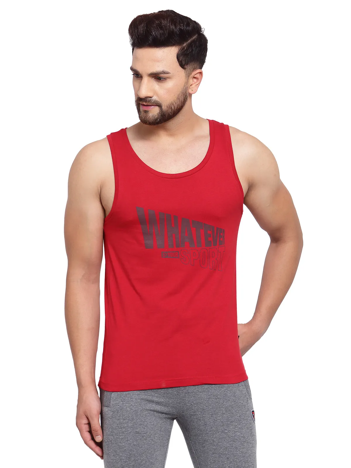 Men's Printed Gym Vest - Red