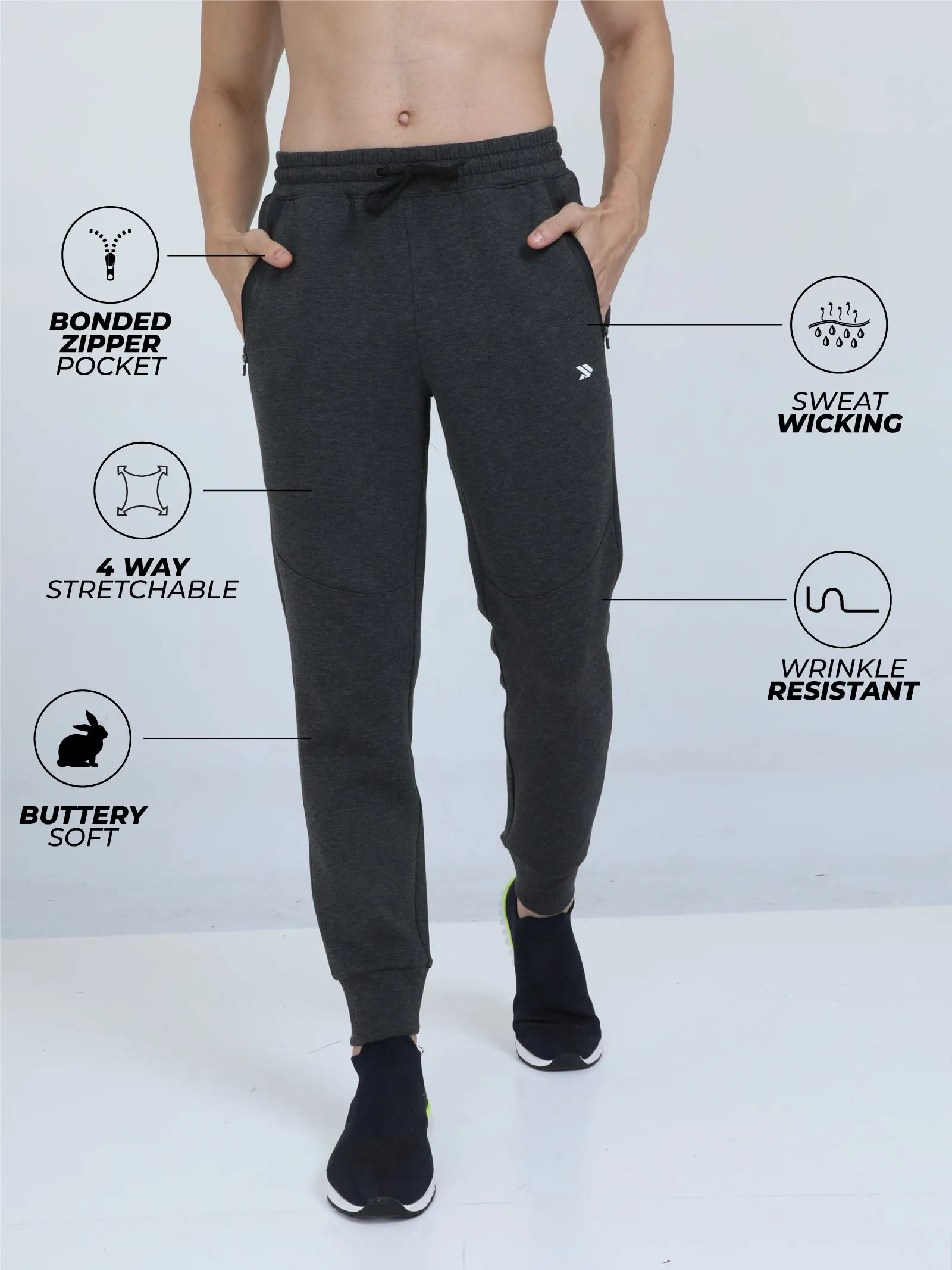 Men's Quick Dry Fitness Jogger Pants With Zipper Pockets