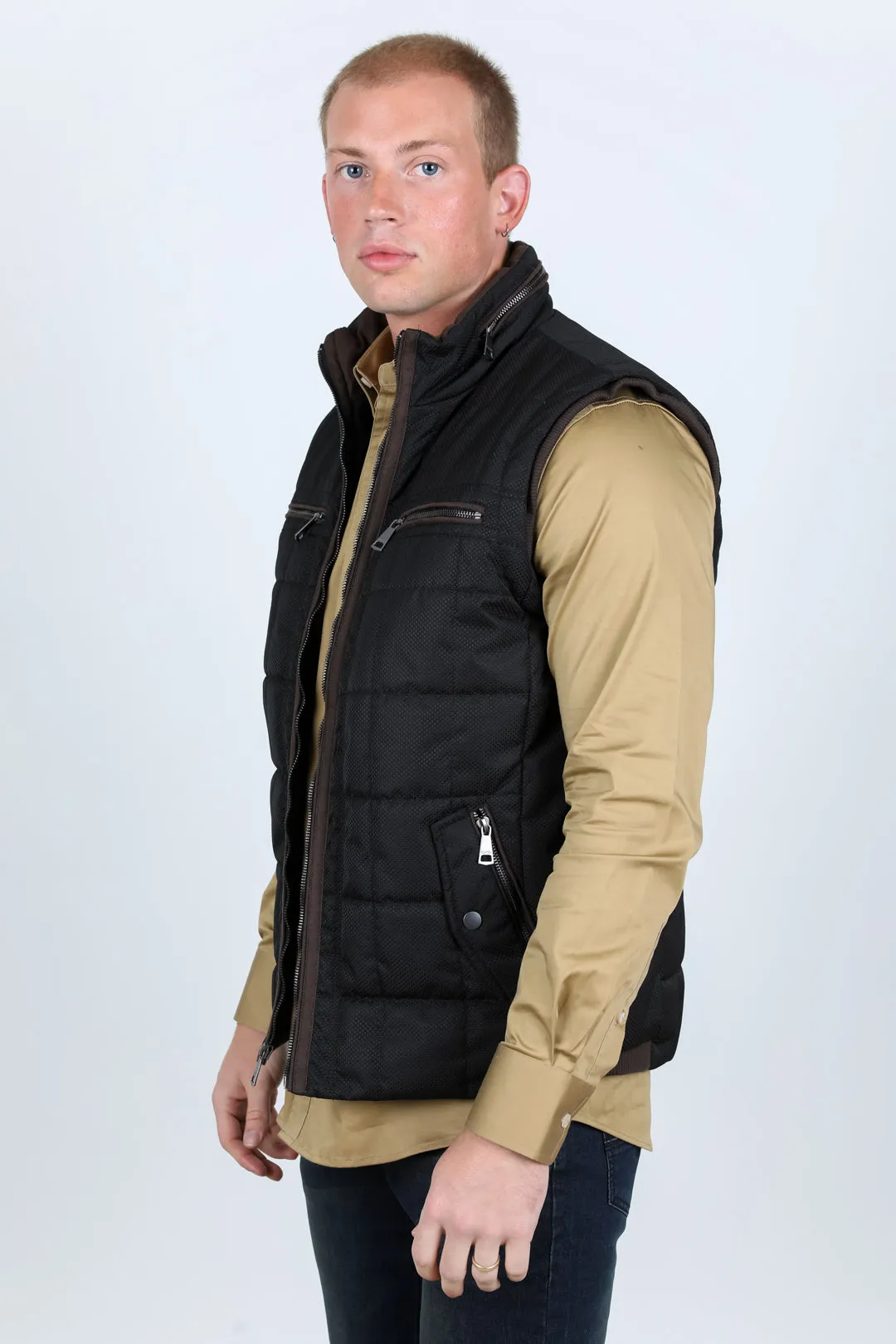 Men's Quilted Fur Lined Vest - Black