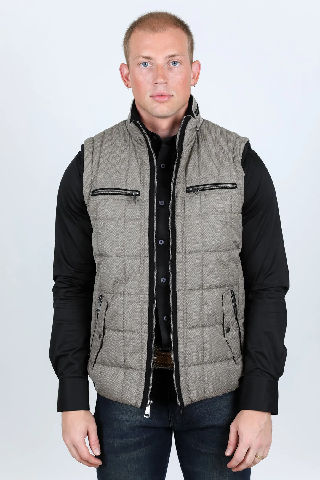 Men's Quilted Fur Lined Vest - Mocha