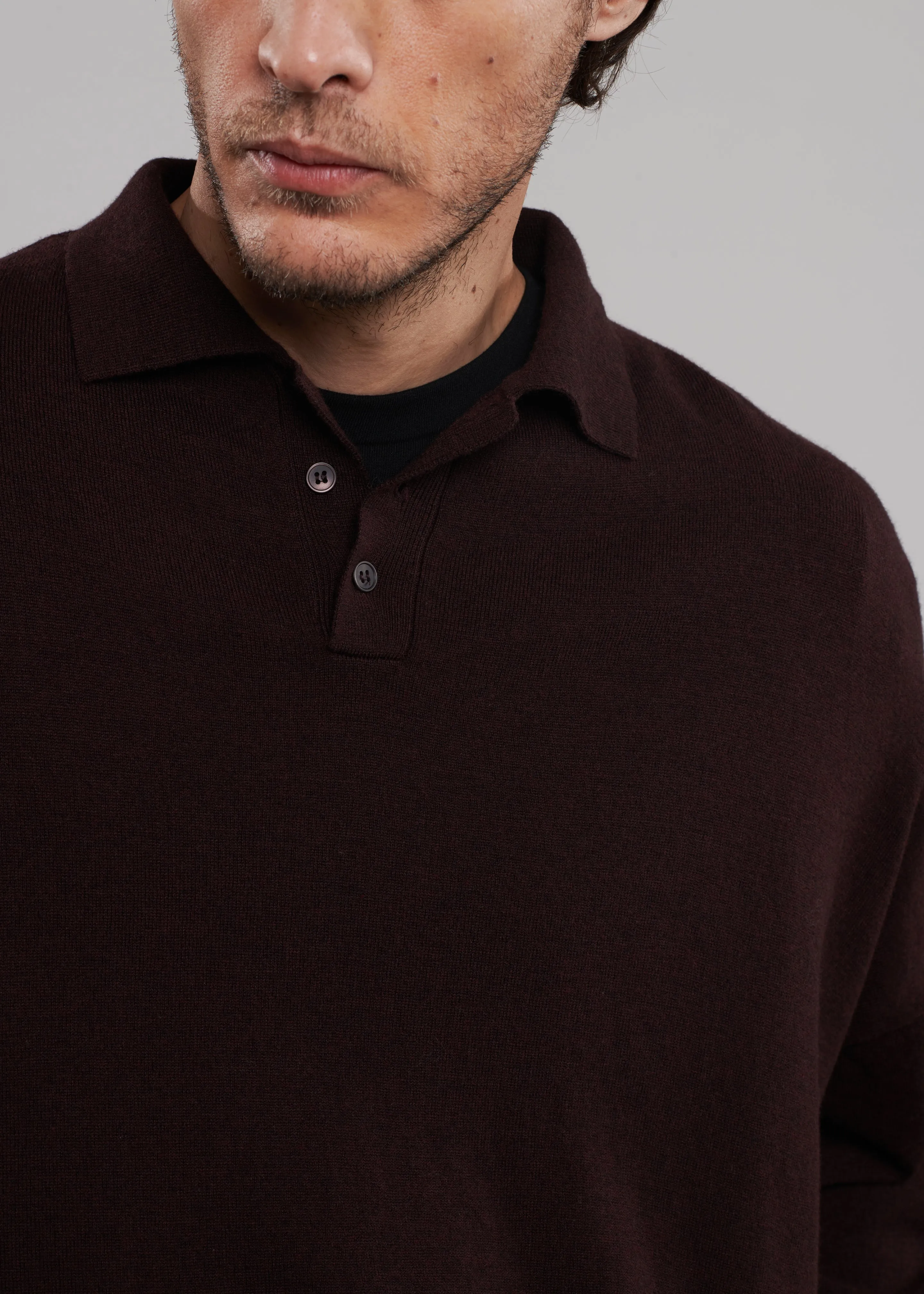 Meriel Wool Polo Sweater - Chocolate Plum